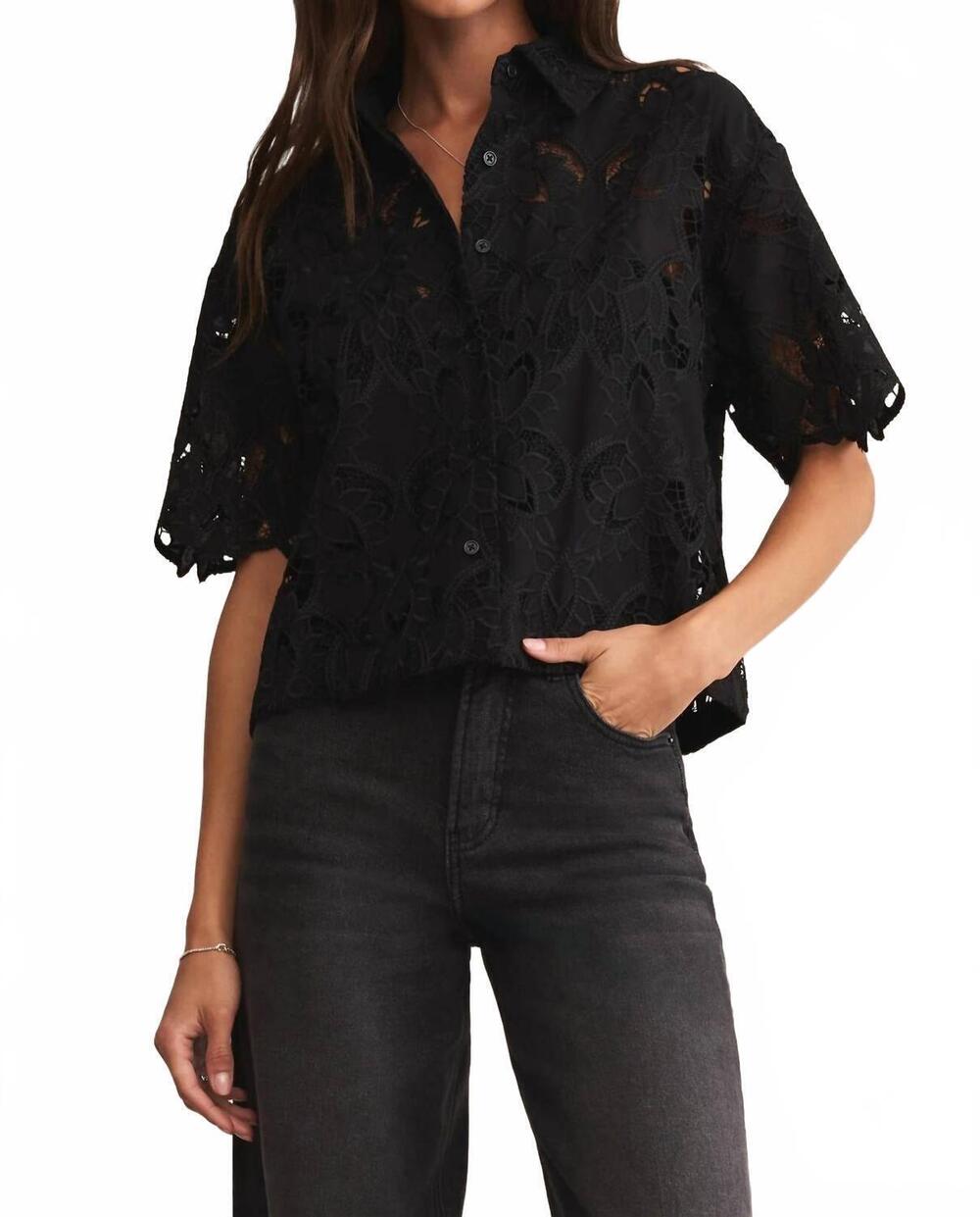NEW Z SUPPLY collared lace top in black